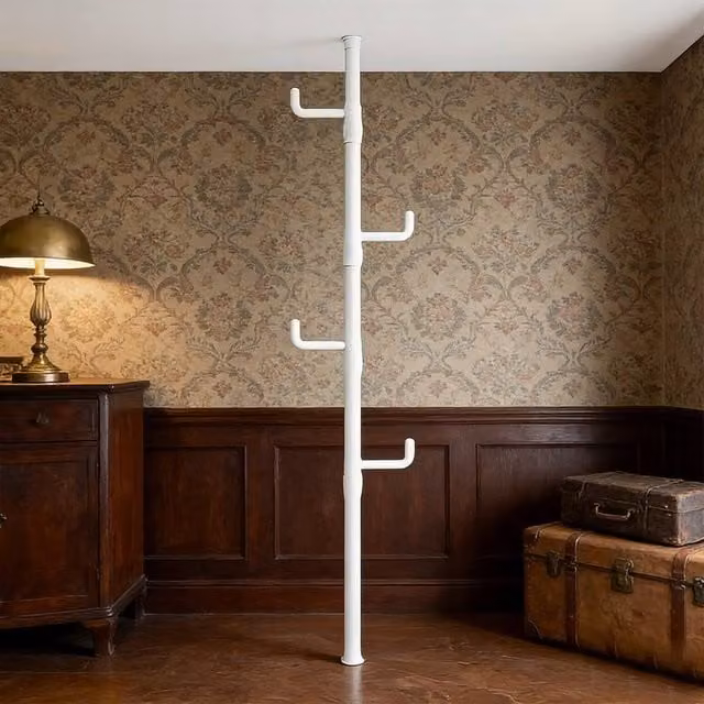 FORGEVIO Adjustable White Clothes Rail with Dual Hook and Rail Matrix