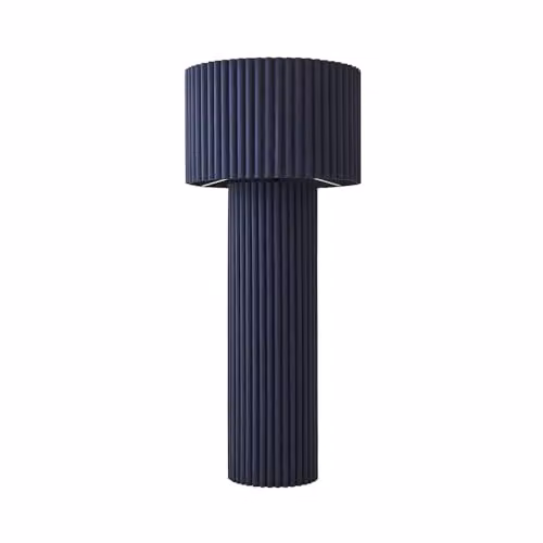 ValueLights Lenny Maritime Blue Ribbed Fabric Cylinder Floor Lamp with LED Bulb, H: 108 cm, W: 46 cm, D: 46 cm – 1