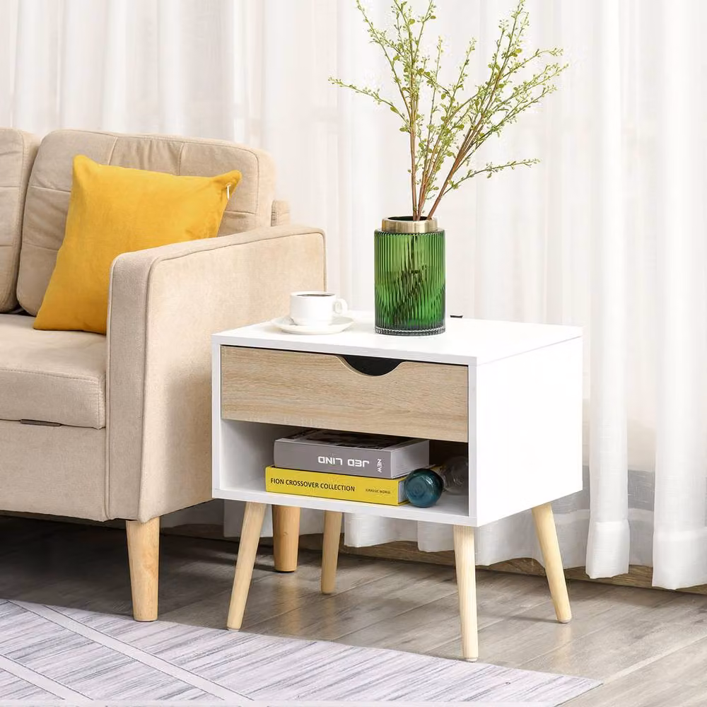 STILVORA Bedside Table with Drawer and Shelf in White – 2