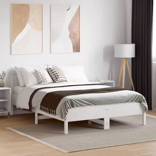 Berkfield Home Beautiful Small Double Bed Frame in White Solid Pine, W/D/H: 120 x 190 cm