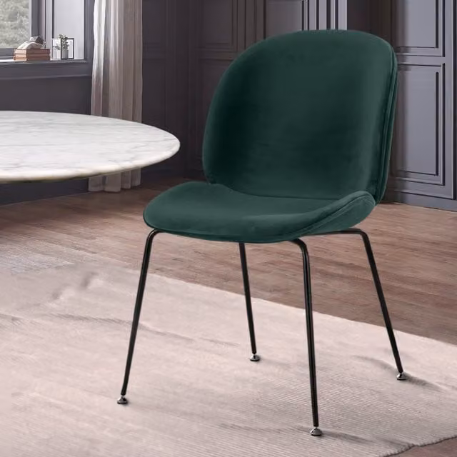 Fusion Living Modern Green Velvet Dining Chair with Black Metal Legs