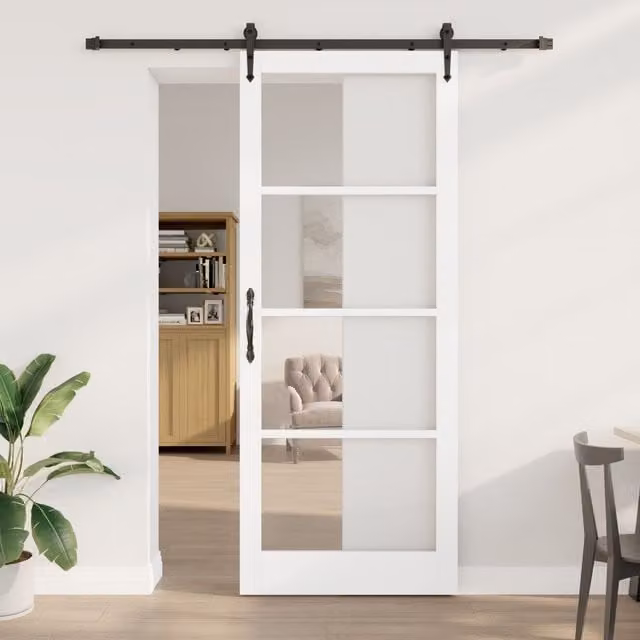 Berkfield Home Modern White Lacquered Solid Wood Pine Sliding Door with Hardware Set W: 93 cm, H: 232 cm – 1