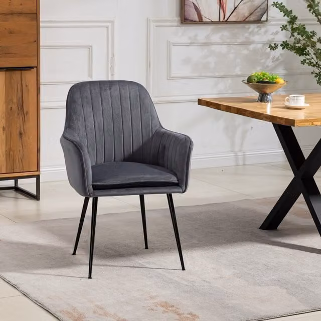 Artemis Home Carrara Set of 2 Velvet Dining Chairs with Armrests in Grey