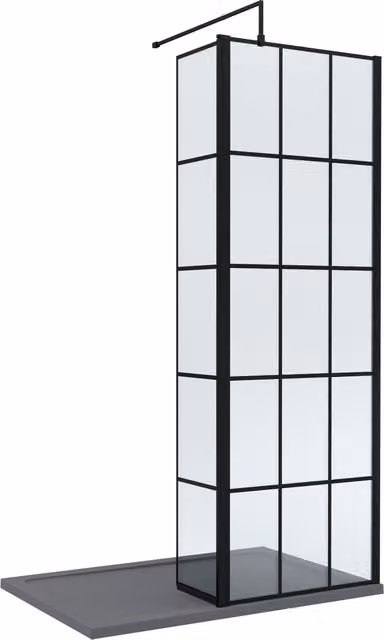 Balterley 8mm Glass Walk-In Wetroom Screen with Return, Black Framed, W: 120 cm, D: 90 cm – 1
