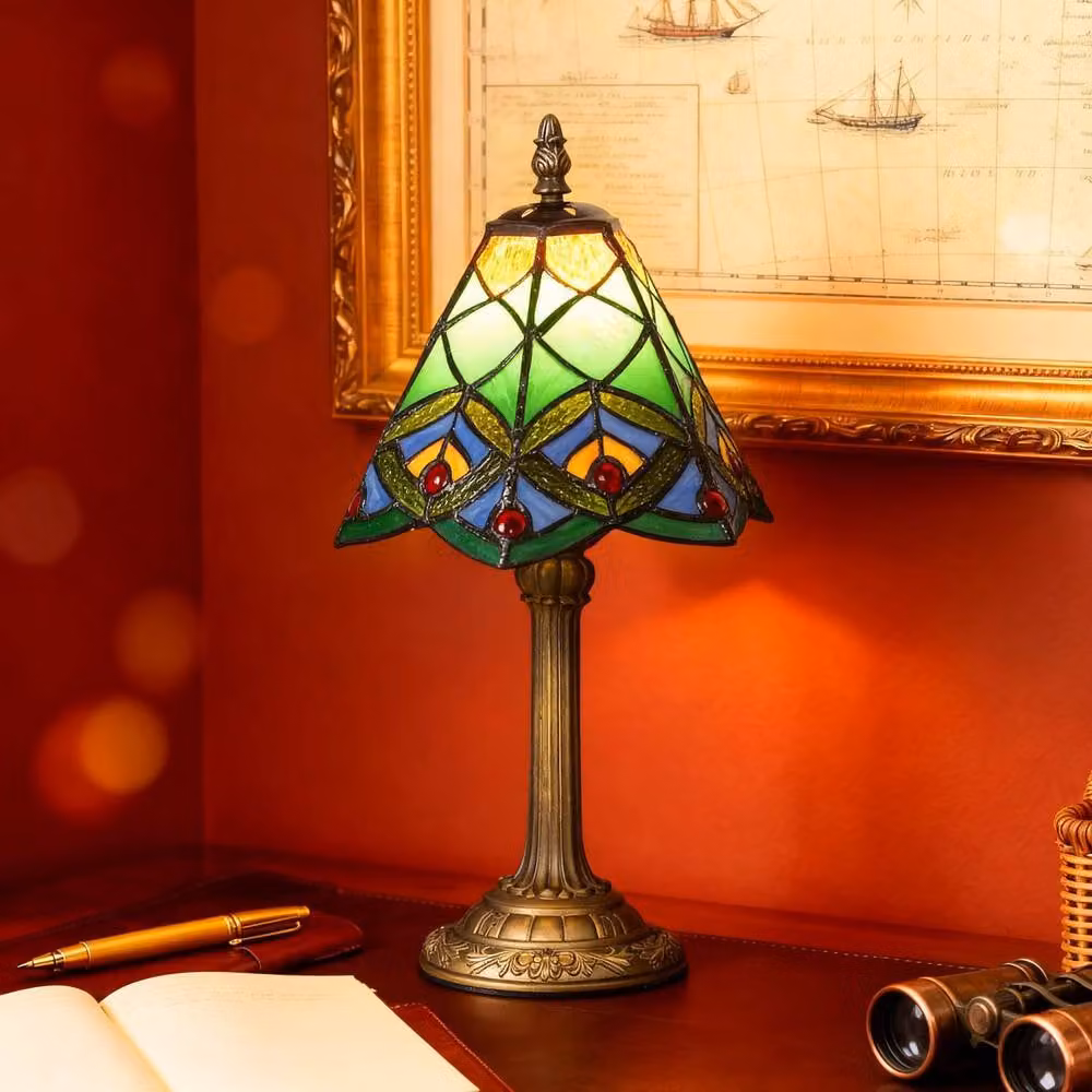 Wyld Haus Mamavi Tiffany Style Table Lamp in Green and Amber with Bronze Tone Base – 8