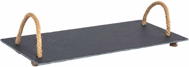 NESTLUNE Rectangular Slate Serving Tray with Rope Handles in Grey, W: 40 cm, D: 20 cm – 1
