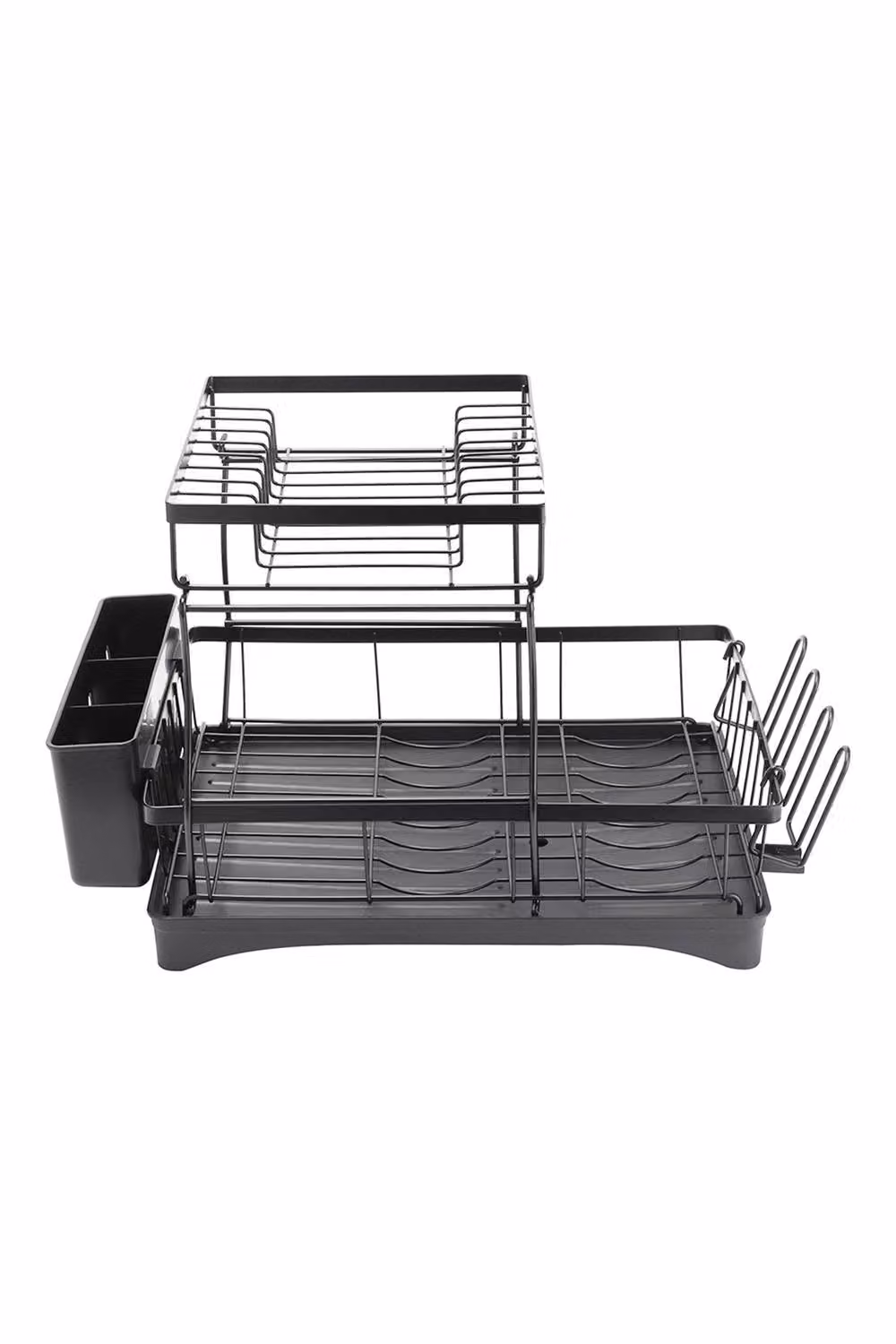ExtraStar 2-Tier Black Coated Steel Dish Rack with Drip Tray and Holders – 2