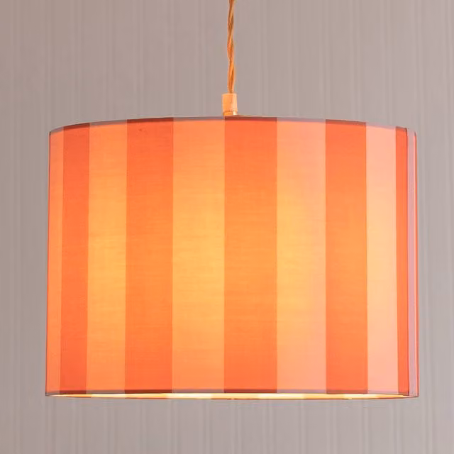 ValueLights Callie Colour Clash Orange and Pink Stripe Fabric Drum Lamp Shade with Bulb, Shade Width: 29.5 cm – 2