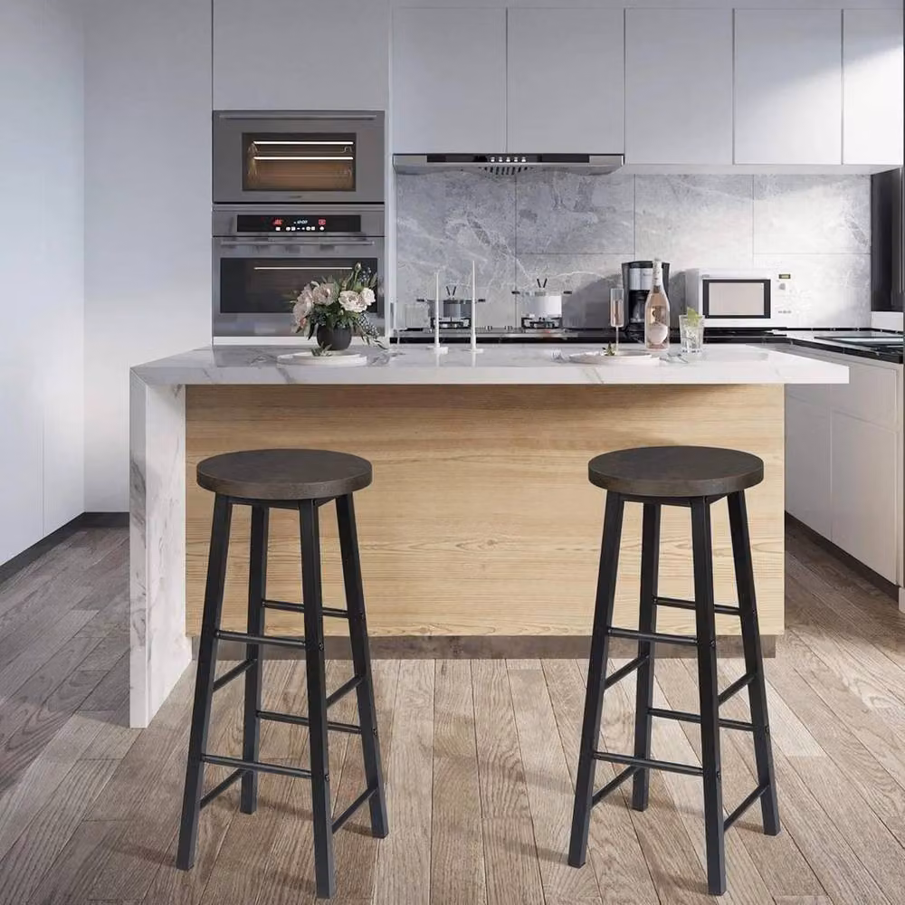 SPETLEK Set of 2 Industrial Bar Stools in Black and Rustic Black for Kitchen and Pubs – 3