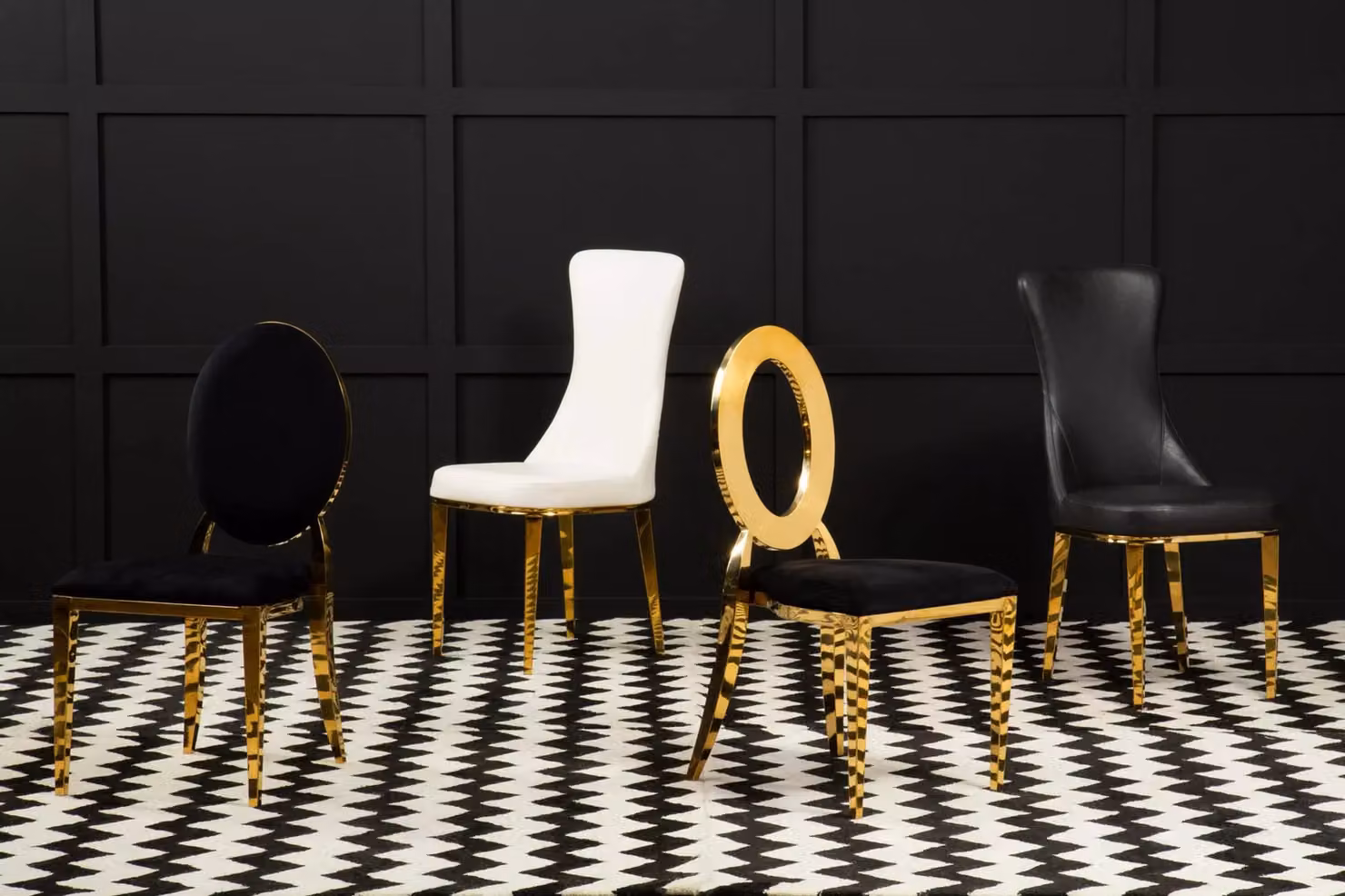 Orsina Sarita Stackable Oval Dining Chair in Black Velvet with Gold Metal Frame – 2