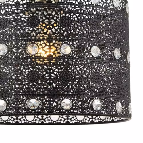 Happy Homewares Moroccan Style Chandelier Pendant Light Shade in Black and Transparent with Clear Beads, Diameter: 24 cm – 3