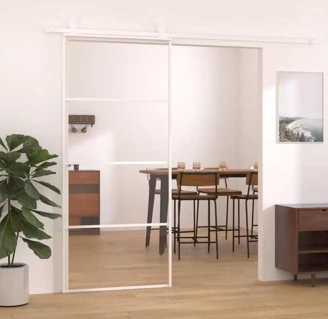 Berkfield Home Modern Sliding Glass and Aluminium Door, White, W: 90 cm, H: 205 cm – 1