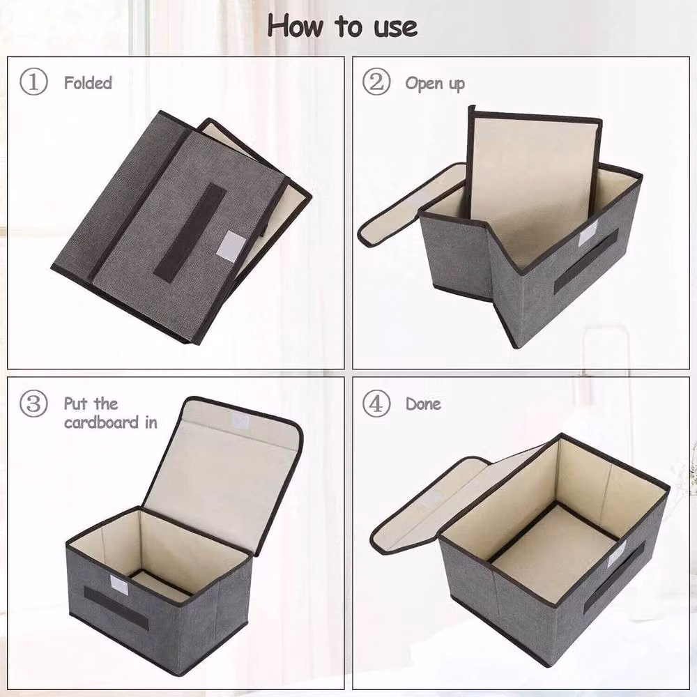 Havendro Set of 3 Large Folding Fabric Clothes Storage Boxes with Lids, Grey – 4