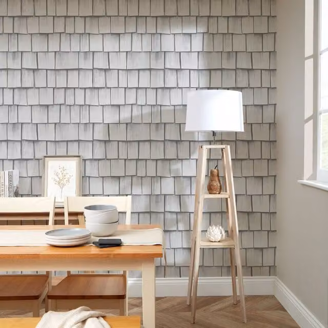 I Love Wallpaper Colorado Grey Rustic Wood Tile Geometric Wallpaper