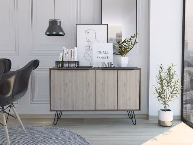Core Products Nevada 4 Door Industrial Sideboard in Smoked Oak and Grey Oak Effect with Metal Hairpin Legs – 1