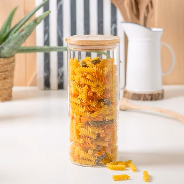 Argon Tableware Scandi Glass Storage Jar with Wooden Lid, Transparent and White, 1.5 l, Pack of 3