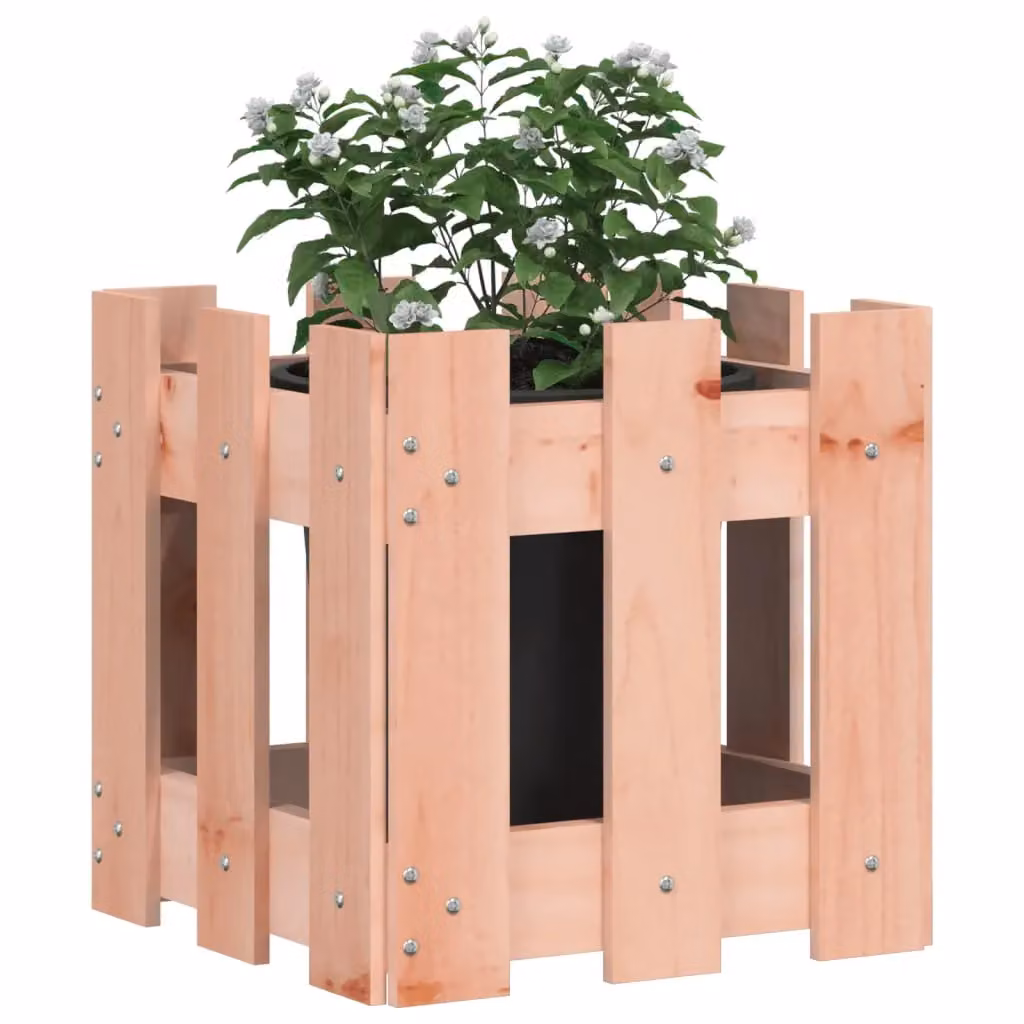 Berkfield Home Garden Planter with Fence Design in Brown, Solid Wood and Plastic, W/D/H: 30 x 30 x 30 cm – 2