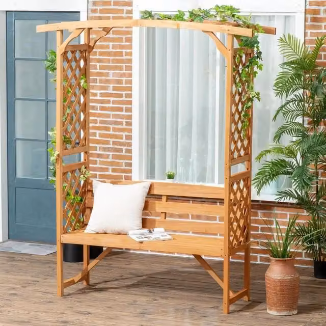 Chilli Seating Rustic Brown Treated Hardwood Garden Bench with Arbour and Cushions