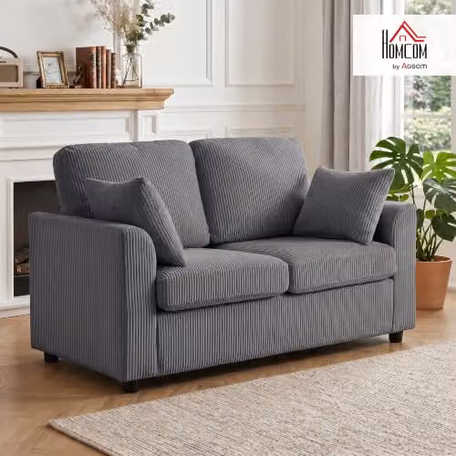 HOMCOM 2 Seater Corduroy Sofa in Grey, W: 144 cm, H: 76 cm, D: 89 cm – 2