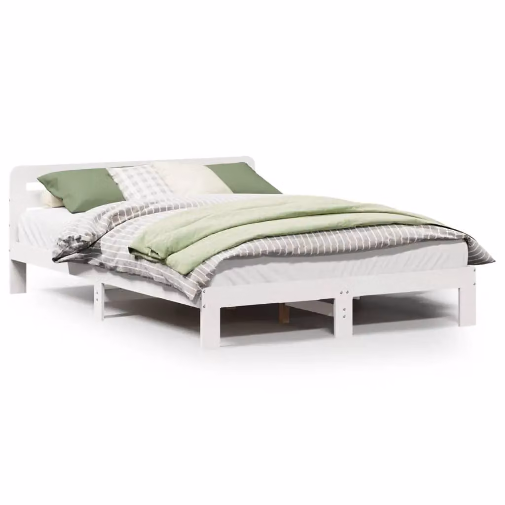 Berkfield Home King Size Solid Wood Pine Bed Frame in White, W/D/H: 150 x 200 cm – 2