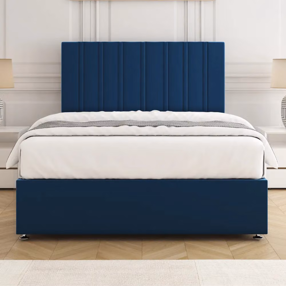 BSSPOKE Sienna Single Divan Bed with 24 inch Plush Headboard and 2 Same Side Drawers in Blue – 2