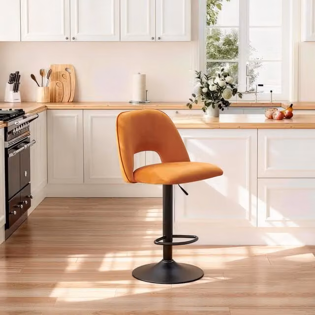 SONARA Modern Orange Velvet Swivel Bar Stool with Metal Base for Kitchen, Dining Room or Living Room