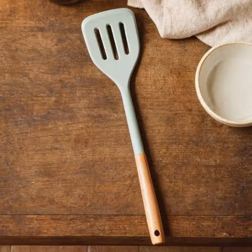 Premier Housewares Sage Green Silicone Slotted Turner with Round Wood Handle – 2