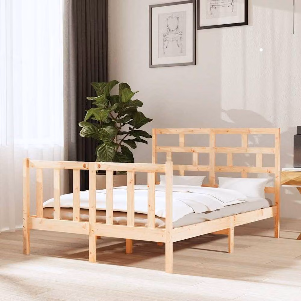 Berkfield Home Beautiful Solid Wood Pine Bed Frame, Brown, W/D/H: 140 x 195.5 x 69.5 cm – 2