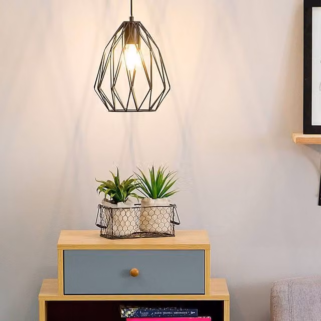 Wyld and Coco Industrial Black Cage 1 Light Pendant with Metal Openwork Shade – 1