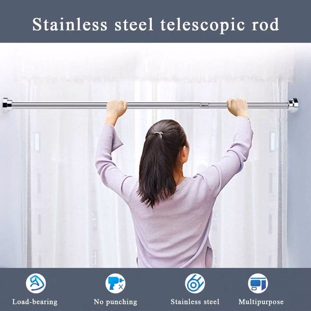 FLAVORA Silver Stainless Steel Telescopic Tension Rod for Clothes Rails and Shower Curtains, W/D/H: 100 x 52 cm – 5