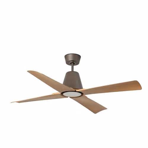 Netlighting Typhoon Medium 3000K LED Ceiling Fan, Brown Wood and Metal, IP44 Rated with Remote Control – 1