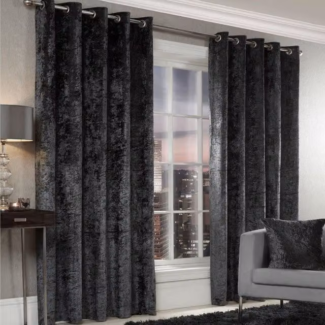Alan Symonds Home Crushed Velvet Fully Lined Eyelet Curtains, Charcoal, Width: 167.64 cm, Drop: 137.16 cm