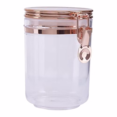 Orsina Transparent Glass and Plastic Storage Jar with Copper Lid, 0.8 l, W: 13 cm, D: 10 cm, H: 15 cm