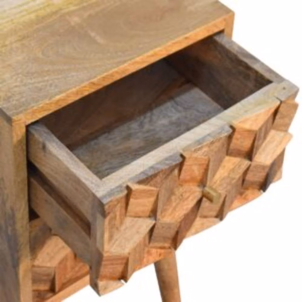 Wyld Haus Banyuls Mini Cube Carved 2 Drawer Bedside Table in Brown Mango Wood – 5