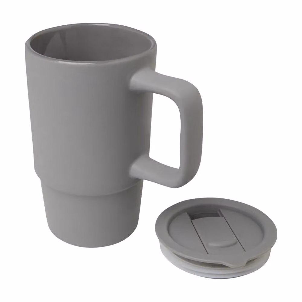 Floso Carter Ceramic Travel Mug with Lid, Grey, 450ml – 2