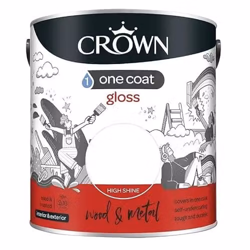 Crown One Coat Gloss Wood Paint, White, 0.75 l