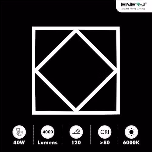 ENERJ Double Square Borderline Recessed LED Panel Light, W/D/H: 59.5 x 59.5 x 5.95 cm, 40W, 4000 lm, 6000K, White and Blue