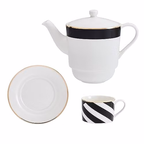 Mikasa Luxe Deco White and Gold Geometric Bone China Tea for One Set with Teapot and Infuser, 500ml