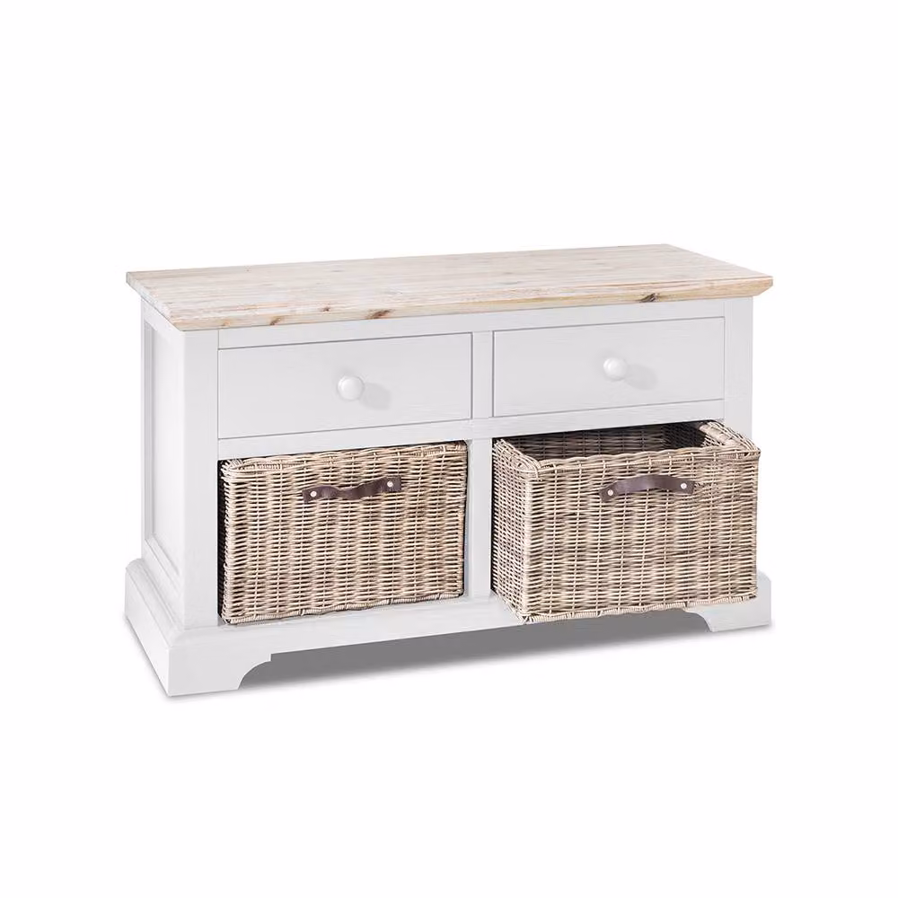 Statement Furniture Florence Storage Bench with 2 Drawers and 2 Baskets in White – 2