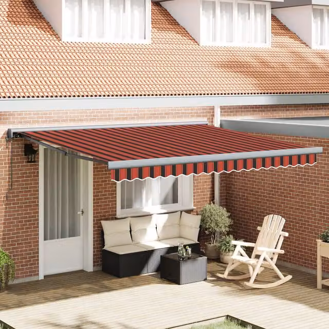 Berkfield Home Manual Retractable Wall-Mounted Folding Arm Awning with LED in Yellow and Orange, W: 400 cm, D: 350 cm – 1