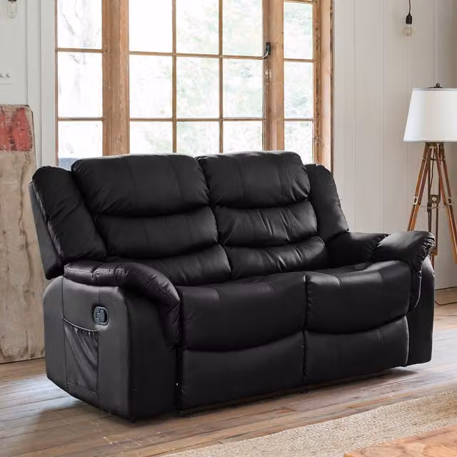 Artemis Home Almeira 2 Seat Manual Recliner Sofa in Black Synthetic Leather, W: 142 cm – 1