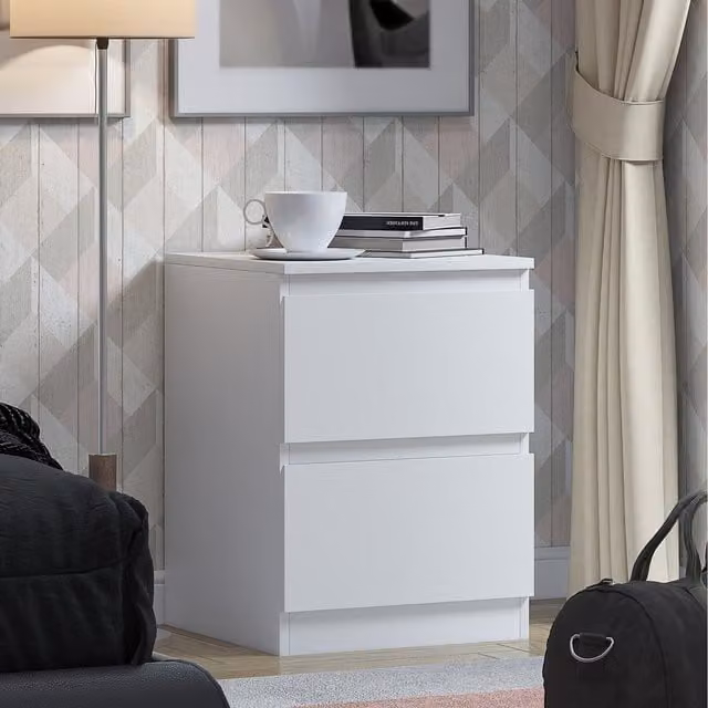 FWStyle Stora White Gloss 2 Drawer Bedside Chest Nightstand