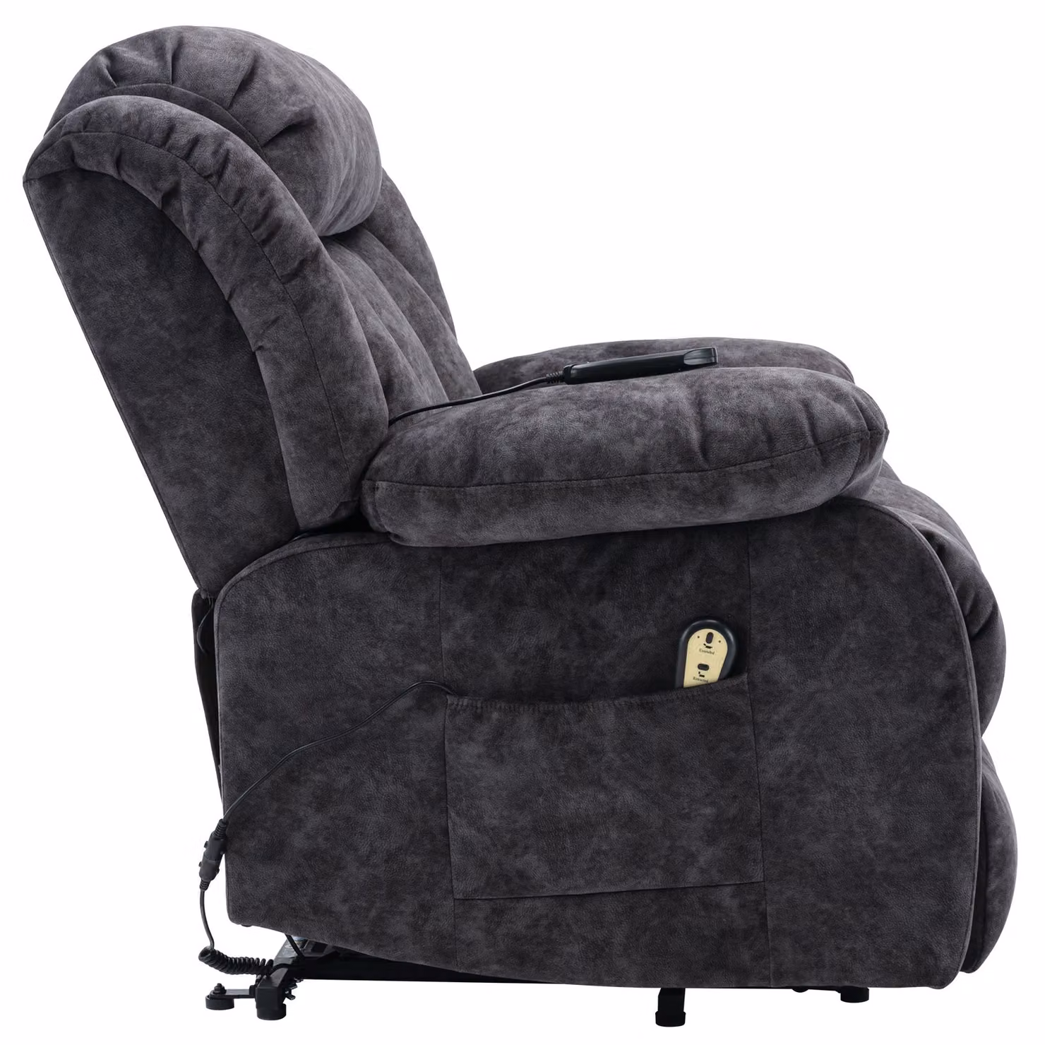 Aosom UK Grey Velvet Power Lift Recliner Massage Chair with Heat and Vibration, W/D/H: 96 x 95 x 100 cm – 4
