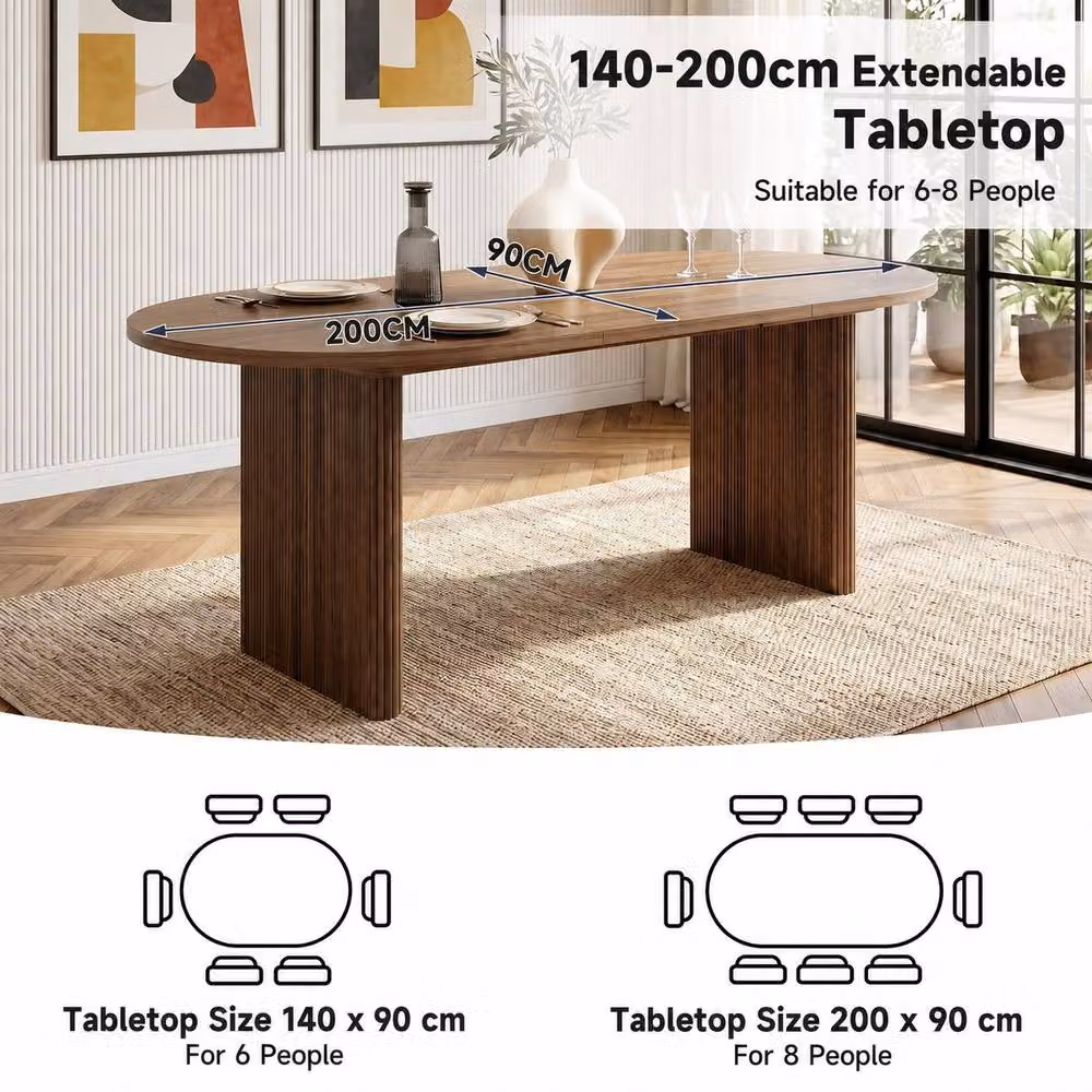 Merax Oval Extendable Dining Table with Rounded Edges in Walnut Brown – 6