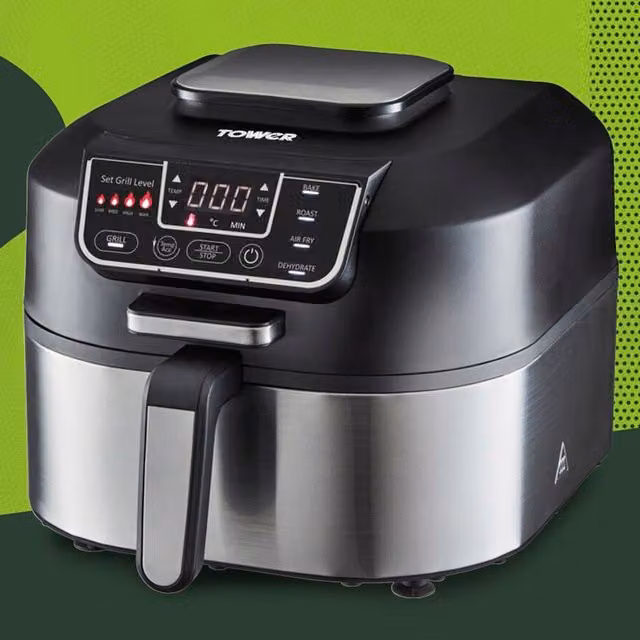 Tower 5-in-1 Smokeless Hot Air Grill, 5.6L, Black and Stainless Steel