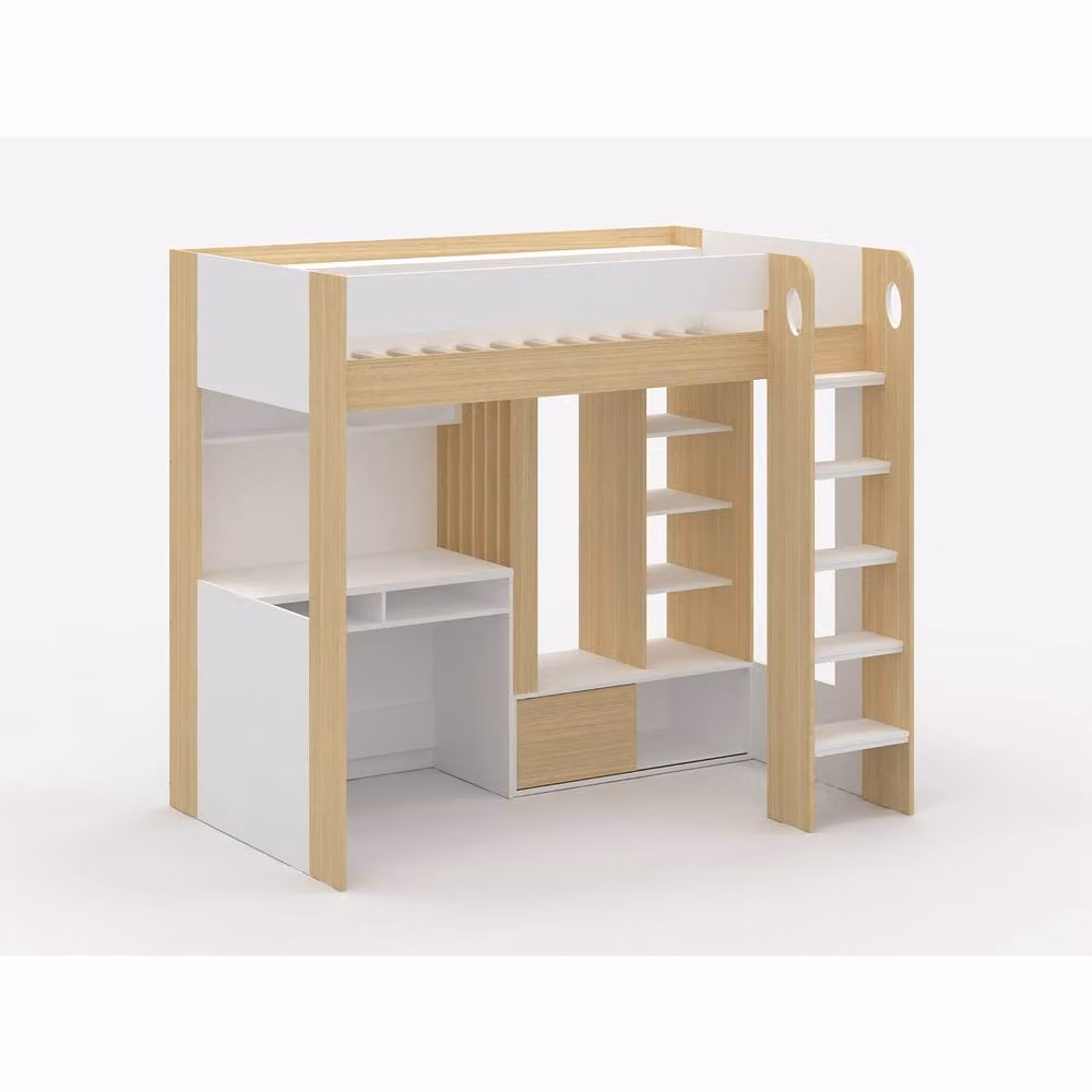 Flair Hampton Single High Sleeper Bed with Desk and Wardrobe in Light Oak – 2