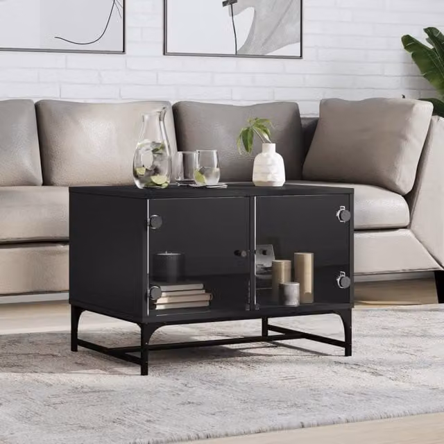 Berkfield Home Modern Black Coffee Table with Glass Doors, H 68.5 x W 50 x D 50 cm – 1