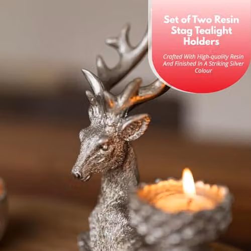 Marco Paul Set of Two Silver Resin Stag Tealight Holders – 5