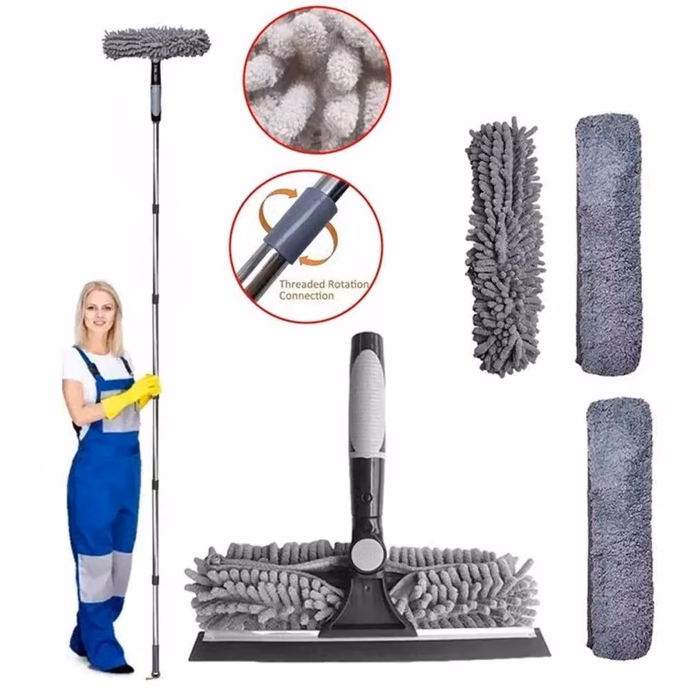 NESTLUNE Grey Telescopic Extendable Window Squeegee with Microfibre Head and Scraper, W: 100 cm, D: 15 cm – 4