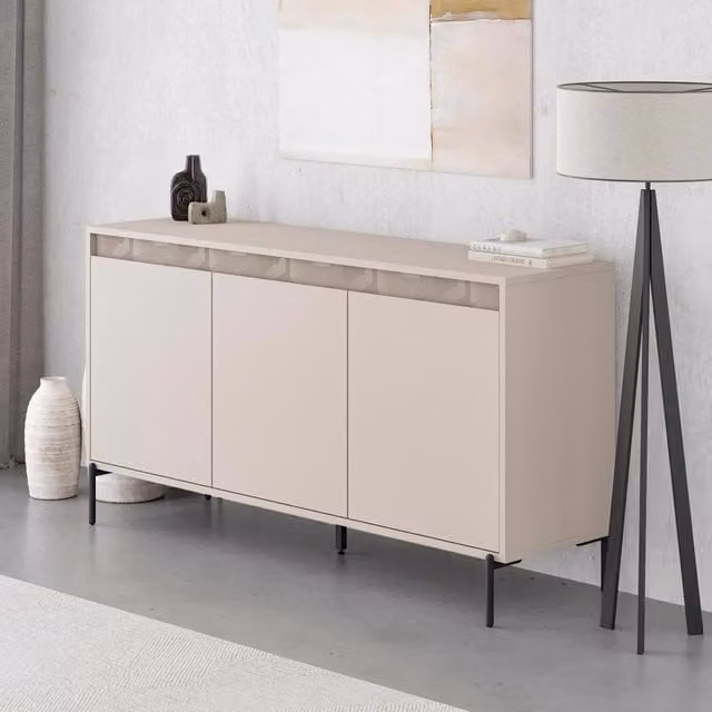 FWStyle Modern 3 Door Large Sideboard in Beige and Black
